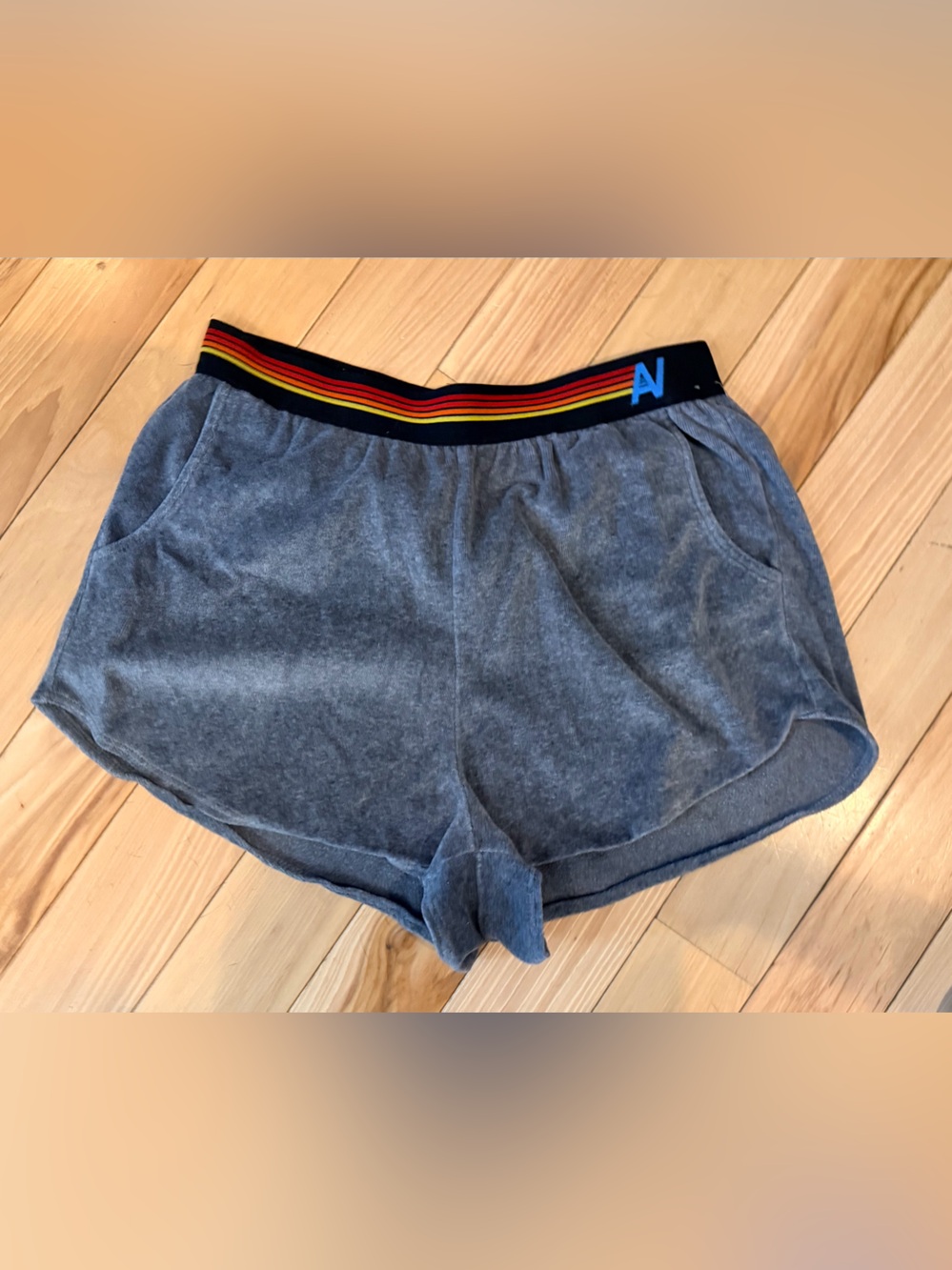 Aviator Nation Gray Terry Athletic Shorts with Rainbow Waistband